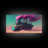 Futuristic Steampunk / Cyberpunk Mashup Art, Steampunk Riverboat In A Desert, Framed Canvas Print, Scifi Wildwest Decor