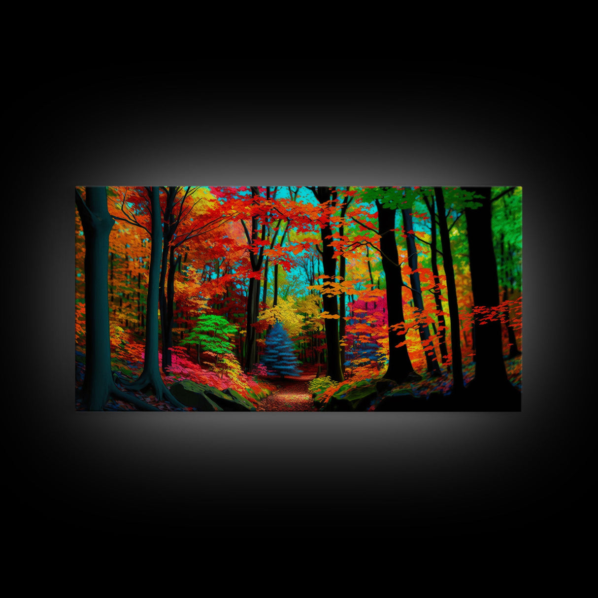The Sacred Grove, Fantasy Art, Pop Art Forest Landscape, Framed Canvas Print, Colorful Forest Painting, Living Room Art
