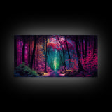 The Secret Grove, Fantasy Art, Pop Art Forest Landscape, Framed Canvas Print, Colorful Forest Painting, Living Room Art