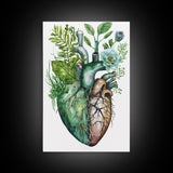 Florapunk Heart, Anatomical Heart Painting Canvas Print, Watercolor Heart, Human Heart, Pond Heart, Marsh Painting, Waterlily, Lily pads
