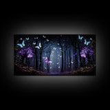 Glowing Butterflies, Framed Canvas Print, Fantasy Decor, High Fantasy Canvas Art, Fairy Forest