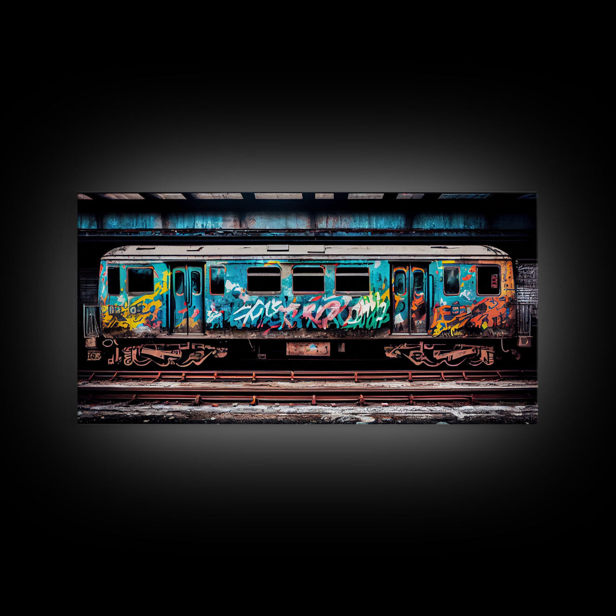 Urban Decay Wall Art - Graffiti Covered Subway Train - 1970s NYC Art - Framed Canvas Print - Original Art - Dystopian Urban Decay