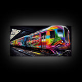 Subway car graffiti art, wall decor, train box car, ready to hang canvas print wall art, rainbow train wall art
