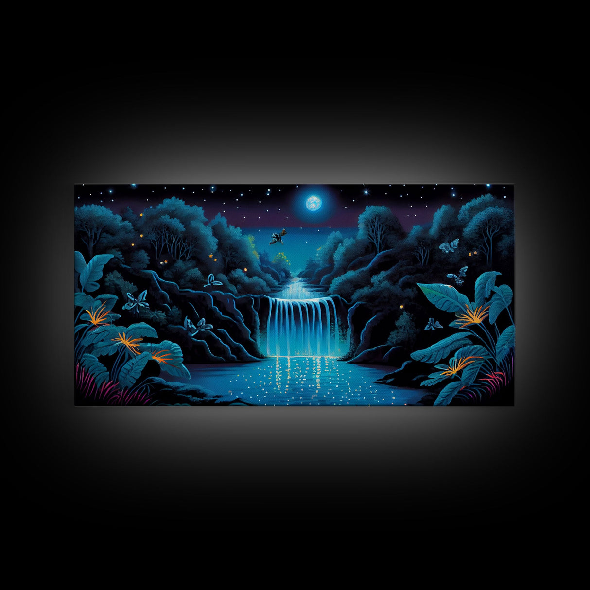The Secret Waterfall, Enchanted Forest With Painting, Fantasy Art, Fairy House, Fantasy, Woodland Decor, Woods, Forest with Blue Butterflies