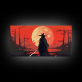 Mysterious Samurai and Blood Moon Print on Canvas, Framed Canvas Print, Modern Wall Art, Canvas Wall Set , Extra Large Wall Art, Warrior Art