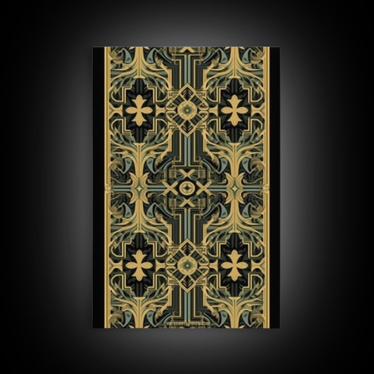 Art Deco Pattern Wall art, Framed Canvas Print, Art Deco, Gold & green art, Framed painting, Black colors, Wonderful art, 1920s Style Art