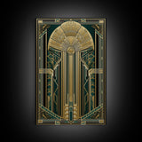 Art Deco Wall art | Framed Canvas Print | Art Deco | Gold & green art | Beautiful art | Midcentury Modern | Office decor | Stained glass art