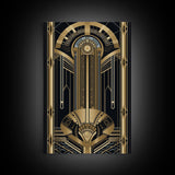 Art Deco Pattern Wall art, Framed Canvas Print, Art Deco, Gold & black art, Wonderful art, Lines art, Blue colors, Abstract art, Patterns