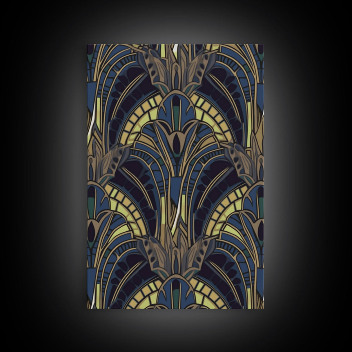 Midcentury Modern Wall art - Framed Canvas Print - Art Deco - Blue colors - Stained glass art - Patterns art - Mosaic art - Living room art