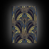 Midcentury Modern Wall art - Framed Canvas Print - Art Deco - Blue colors - Stained glass art - Patterns art - Mosaic art - Living room art