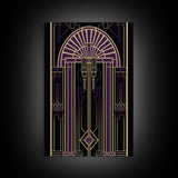 Art Deco Wall art, Framed Canvas Print, Art Deco, Gold & purple art, Living room art, Stained glass art, Office decor, Abstract art