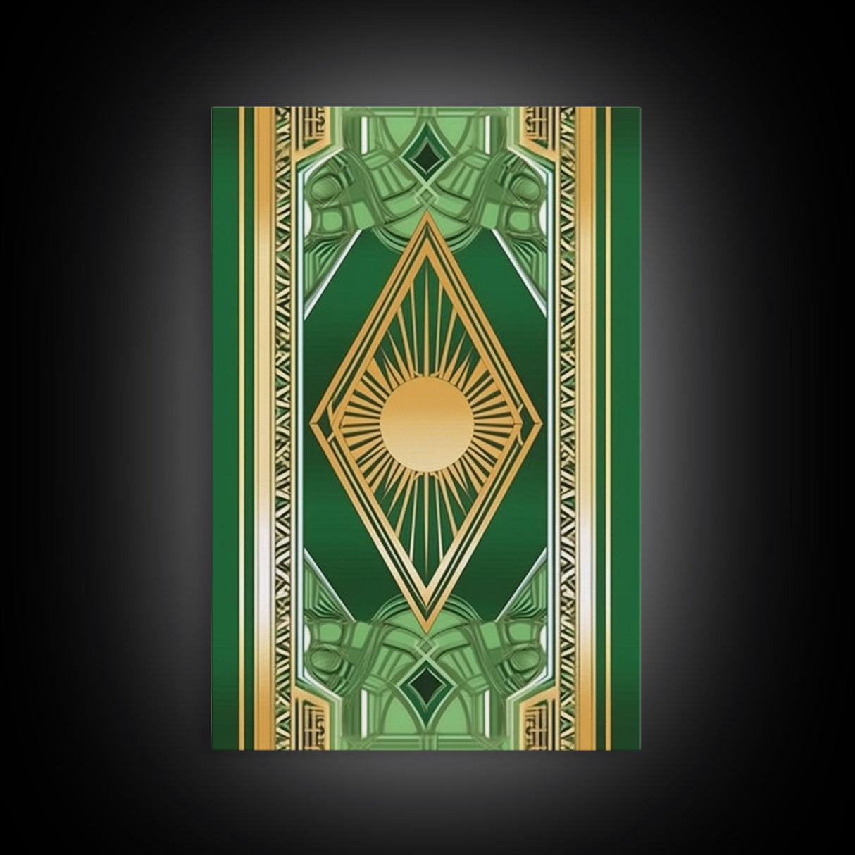 Midcentury Modern Wall art, Framed Canvas Print, Art Deco, Gold & green art, Framed painting, Original painting, Office decor, Geometric art
