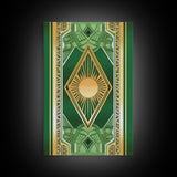 Midcentury Modern Wall art, Framed Canvas Print, Art Deco, Gold & green art, Framed painting, Original painting, Office decor, Geometric art