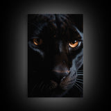 Portrait Of A Predator, Black Cat, Black Panther Photography, Framed Canvas Print, Wood Frame Wall Art
