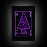 Neon Lights Purple Ace Of Spades Wall Decor, Poker Wall Art, Cards, Minimalist Print, Wall Decor, Canvas Print, Wall Art, Framed Canvas