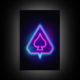 Glowing Neon Lights Pink Spades Wall Decor, Poker Wall Art, Cards, Minimalist Print, Wall Decor, Canvas Print, Wall Art, Framed Canvas