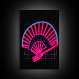 Neon Lights Folding Fan Wall Art, Line Art Print, Pink, Glowing Art, Minimalist Print, Wall Decor, Canvas Print, Wall Art, Framed Canvas