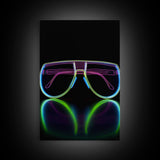 Neon Lights Eye Glasses Wall Decor, Glowing Art Print, Vibrant Art, Minimalist Print, Wall Decor, Canvas Print, Wall Art, Framed Canvas