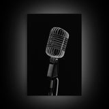 Silver Retro Microphone Wall Art, Mic Wall Art, Music Room Wall Art, Minimalist Print, Wall Decor, Canvas Print, Wall Art, Framed Canvas