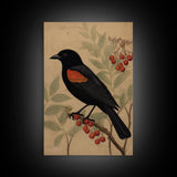 Black And Orange Bird Wall Art, Oriole Wall Decor, Animal Wall Art, Minimalist Print, Wall Decor, Canvas Print, Wall Art, Framed Canvas