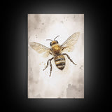 Honey Bee Wall Art, Insect Wall Decor, Nature Art, Bee Painting, Minimalist Wall Art, Wall Decor, Canvas Print, Wall Art, Framed Canvas Art