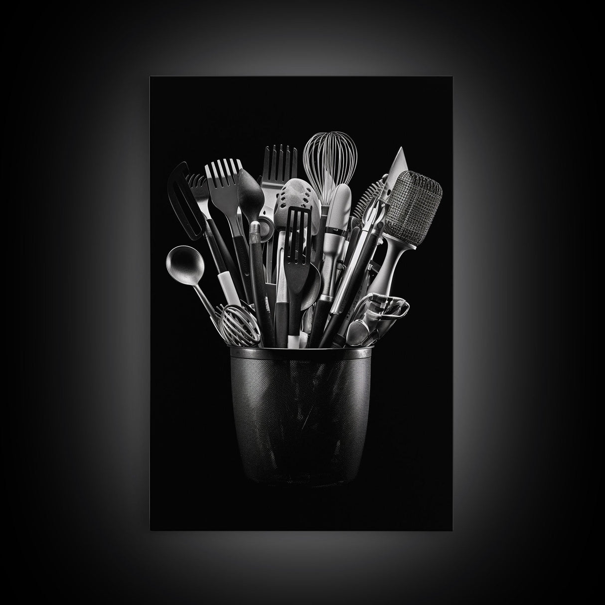 Kitchen Utensils Wall Art, Kitchen Wall Decor, Black And White, Minimalist Print, Wall Decor, Canvas Print, Wall Art, Framed Canvas