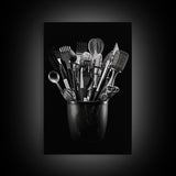 Kitchen Utensils Wall Art, Kitchen Wall Decor, Black And White, Minimalist Print, Wall Decor, Canvas Print, Wall Art, Framed Canvas