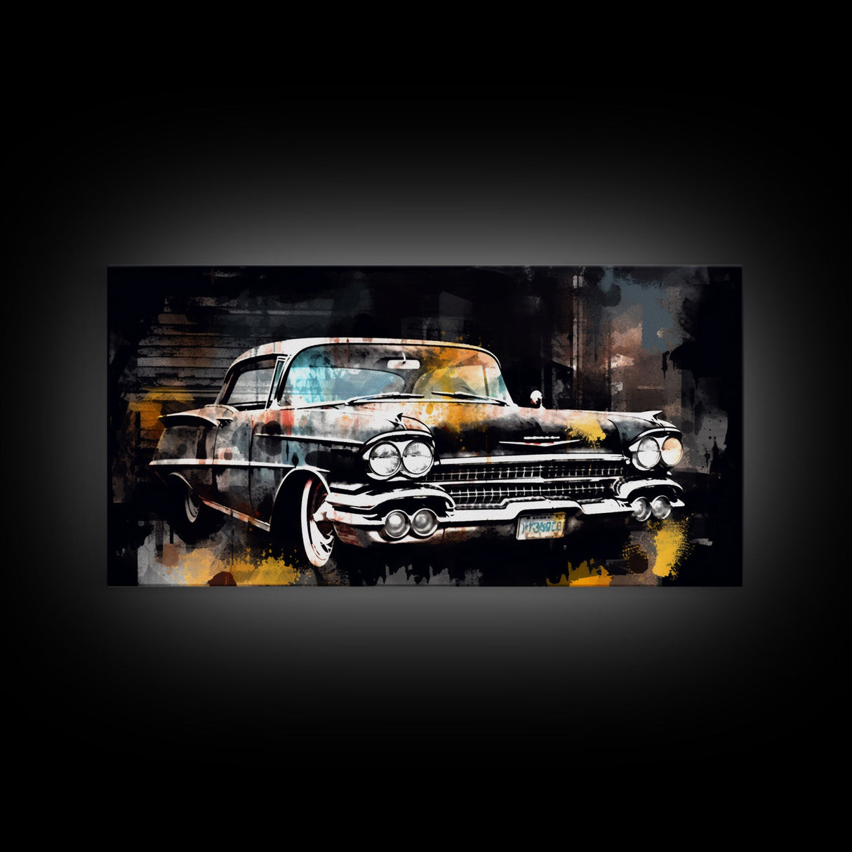 Vintage Car Wall Decor, Retro Car Wall Art, Garage Wall Art, Grunge Art, Panoramic Wall Decor, Canvas Print, Wall Art, Framed Canvas Art