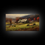 Farm Wall Decor, Country Wall Decor, Farm Animals Wall Decor, Fall Wall Art, Panoramic Wall Decor, Canvas Print, Wall Art, Framed Canvas Art