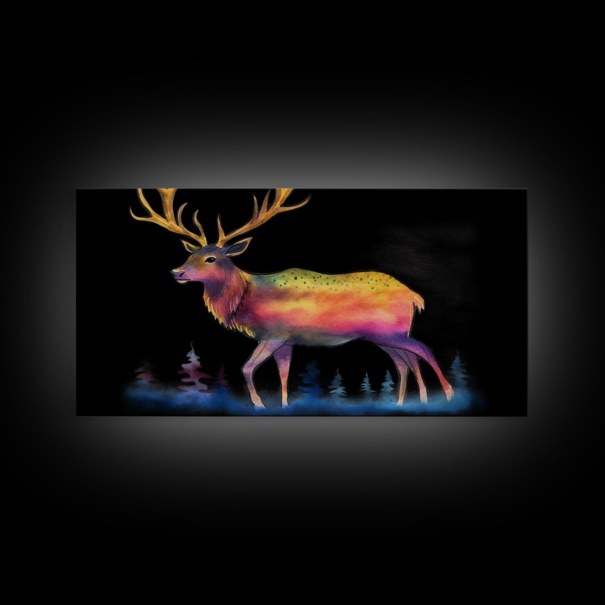 Abstract Stag Wall Art, Animal Art Print, Colorful Art, Watercolor Wall Art, Panoramic Wall Decor, Canvas Print, Wall Art, Framed Canvas Art