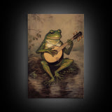 The Banjo Toad, Frog Playing A Banjo In The Moonlight, Vintage Canvas Print or Poster, Funny Frog Art, Retro Art, Vintage Print