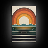 Retro Minimalist Boho Style Art Deco Sunset, Framed Canvas Print, Office Decor, Midcentury Modern, MCM Art, Gift For Him, Mancave Art