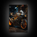Sport Bike Wall Art, Framed Canvas Print, Futuristic Cyberpunk Motorcycle Wall Art