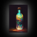 Miniature world in a bottle canvas print, high fantasy wall art, magical wall art, ready to hang wall art
