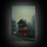 Spooky gloomy wall art, haunted house art, canvas print