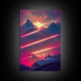 Vaporwave Mountain Landscape Canvas Print, Synthwave Landscape Art, Beautiful sunset in the mountains wall art, cool wall art