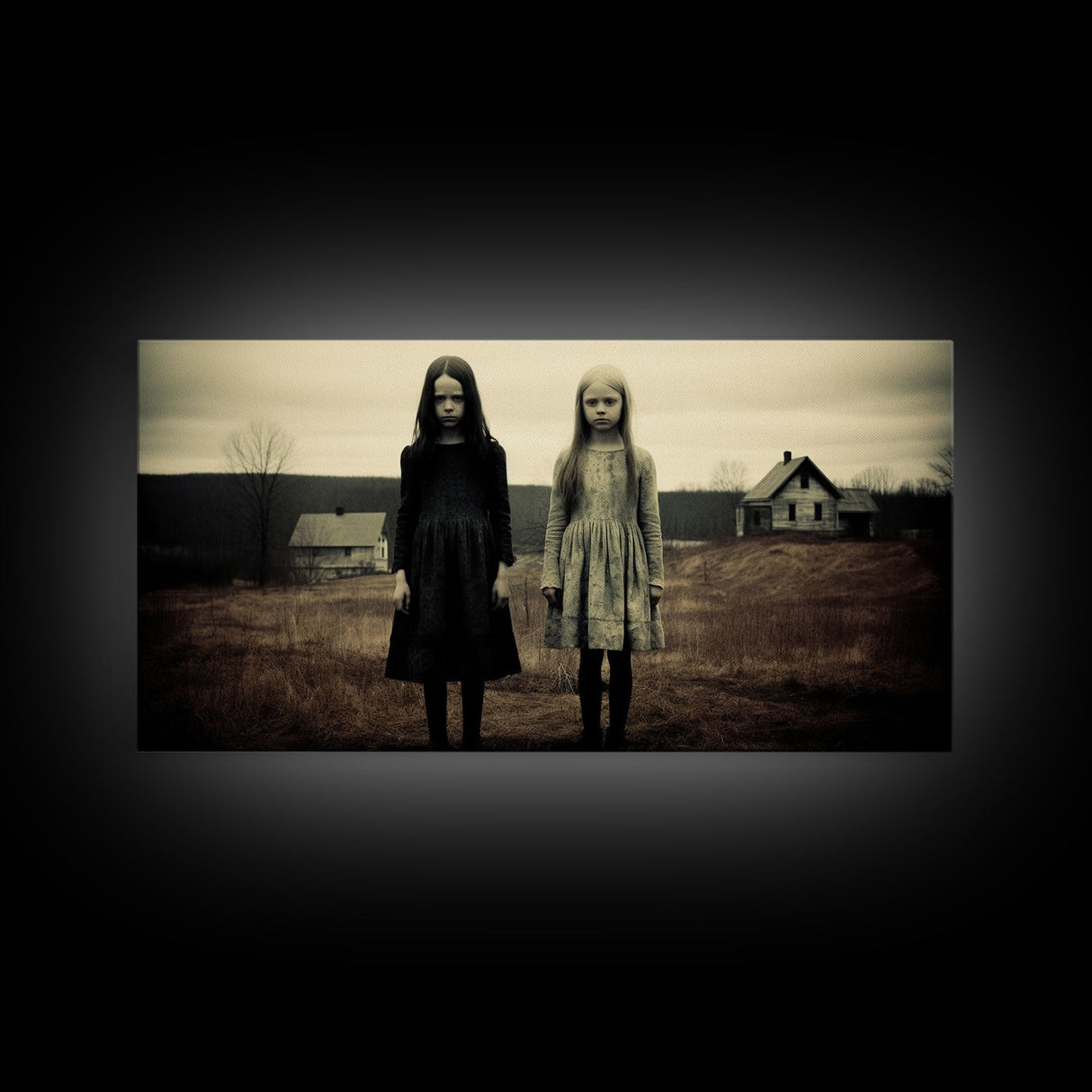 Little Witches Gothic Victorian Haunted Art, Spooky Halloween Decor, Framed Canvas Print, Halloween Poster, Halloween Wall Art, Creepy Decor