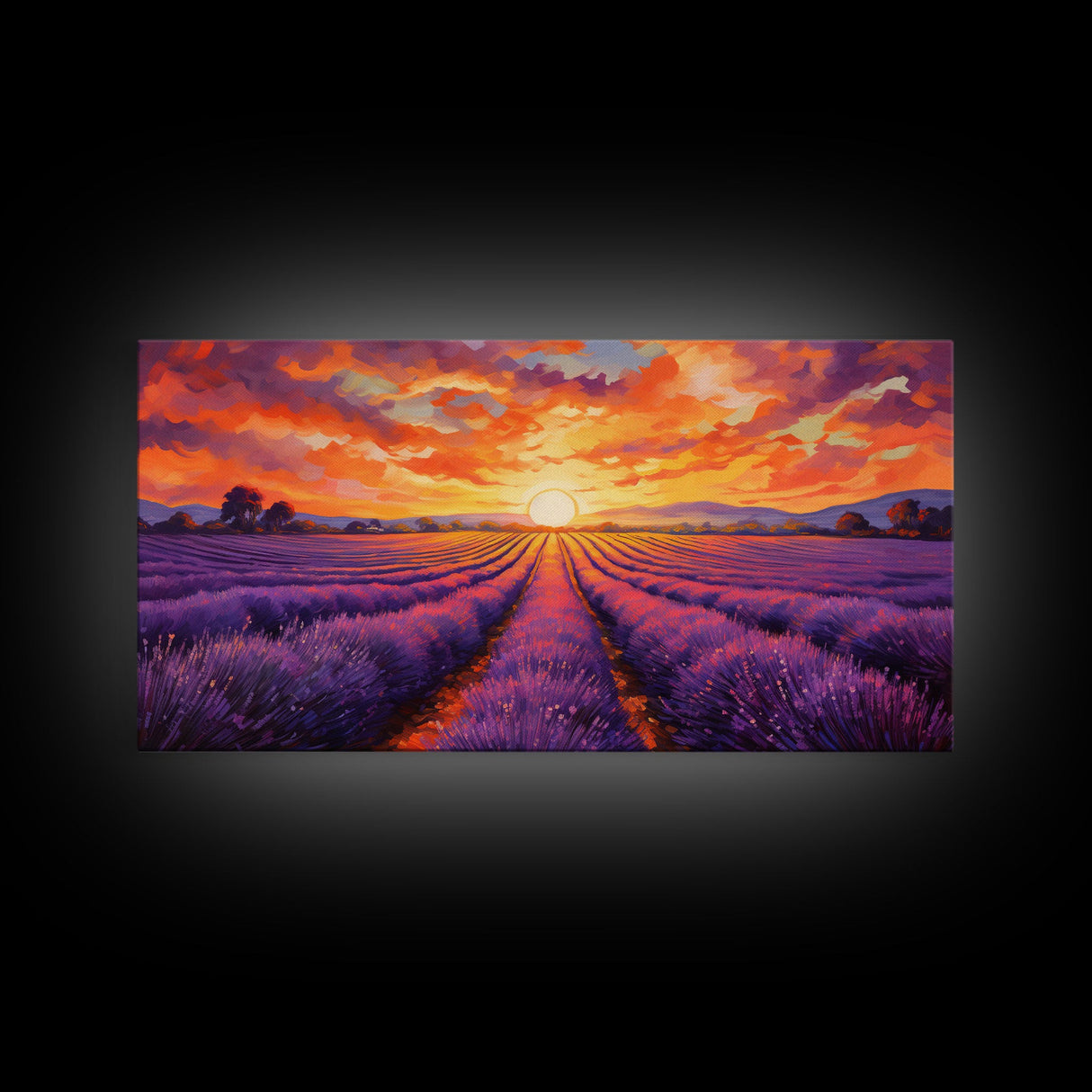 Lavender Fields, Framed Canvas Print, Purple Art, Southwestern Decor, Farmhouse Art, Centerpiece Art, Digital Wall Art, Landacape Painting