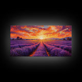 Lavender Fields, Framed Canvas Print, Purple Art, Southwestern Decor, Farmhouse Art, Centerpiece Art, Digital Wall Art, Landacape Painting