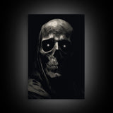 Human Skull Decor, Charcoal Drawing, Gothic Decor, Canvas Print, Wall Art, Vertical Art, Gift For Coworker, Home Office Art, Weird Art Print
