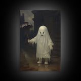 Cute Ghost Painting, Ghost In The Rain, Vintage Canvas, Art Canvas Print, Dark Academia, Haunting Ghost, Cute Halloween Decor