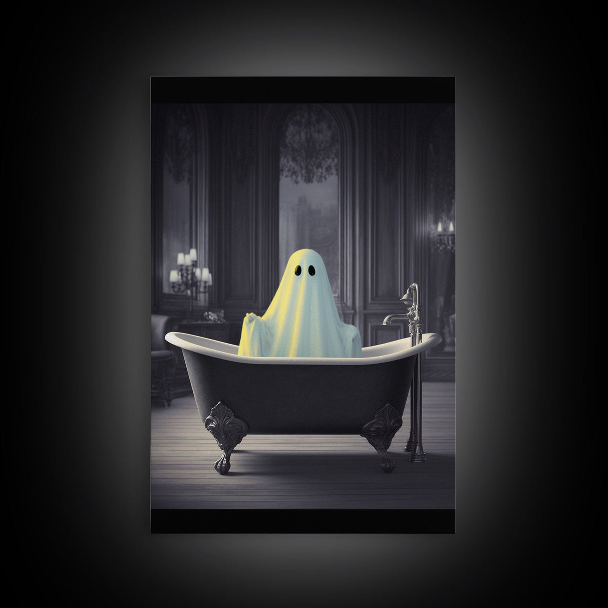Funny Ghost In a Bathtub Halloween Decor, Halloween Art Canvas Print, Spooky Ghost Wall Art, Fall Decoration, Halloween wall decor