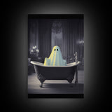Funny Ghost In a Bathtub Halloween Decor, Halloween Art Canvas Print, Spooky Ghost Wall Art, Fall Decoration, Halloween wall decor