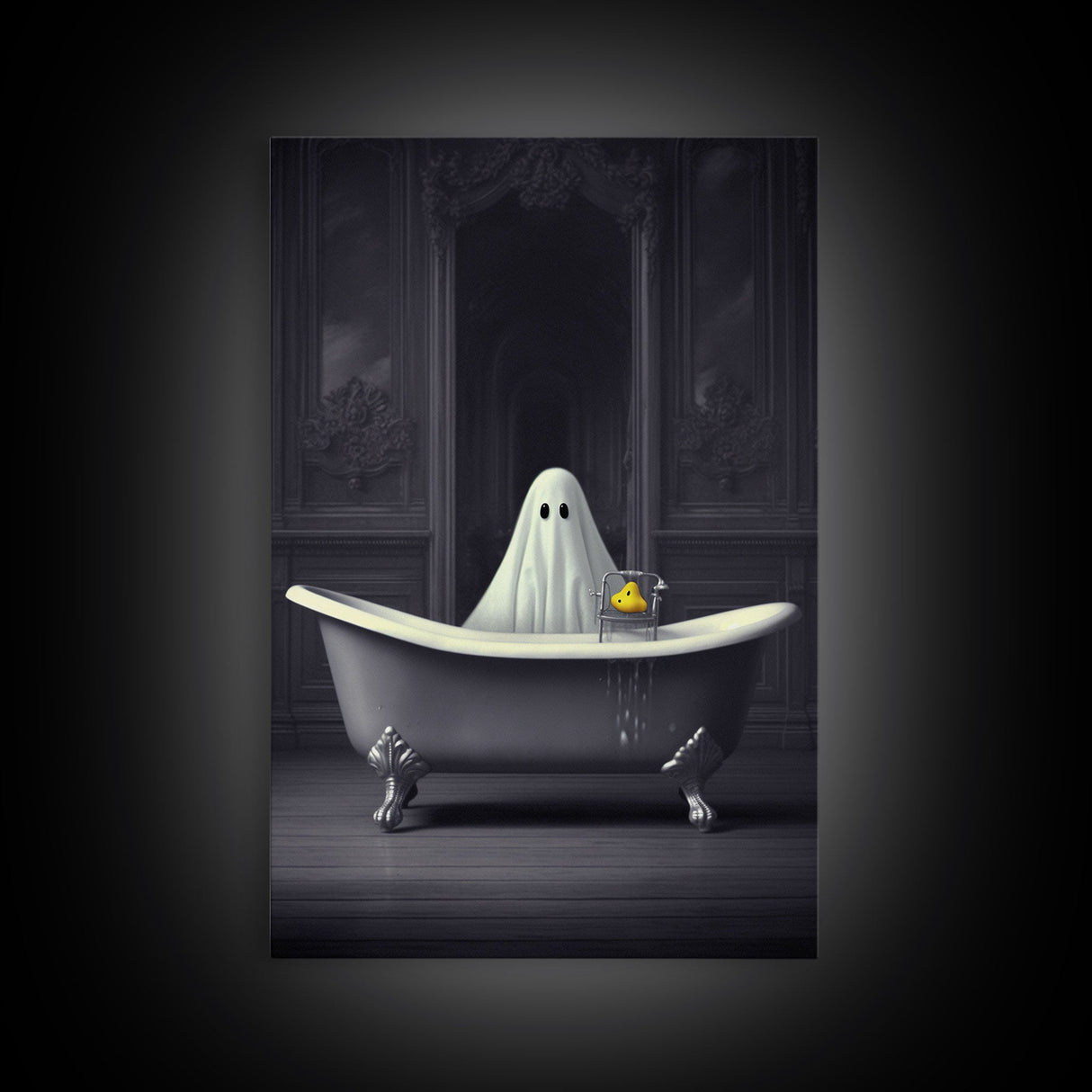 Ghost Bathroom Canvas, Dark Romantic Ghost Standing in Bathroom Creepy,  Ghost in the Bath tub Wall Art Halloween Canvas, Funny Halloween