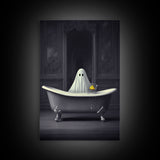 Ghost Bathroom Canvas, Dark Romantic Ghost Standing in Bathroom Creepy,  Ghost in the Bath tub Wall Art Halloween Canvas, Funny Halloween