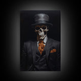 Spooky Skeleton Business Man, Halloween Art, Framed Canvas Print, Halloween Canvas, Skeleton Painting, Victorian Gothic Decor