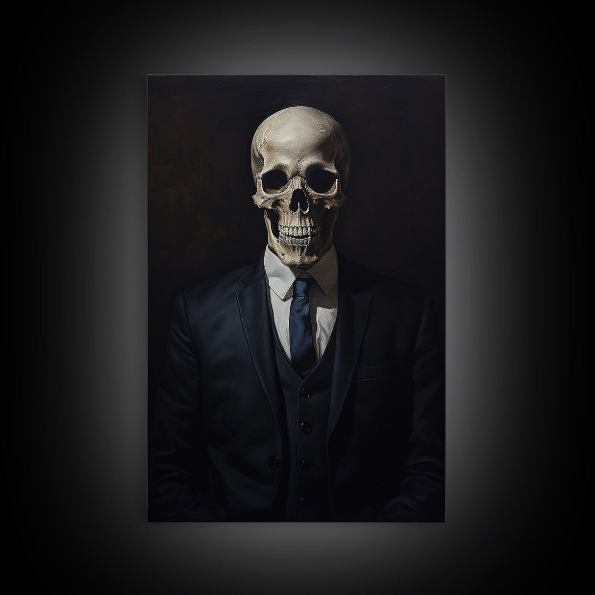 Gothic Victorian Skeleton Portrait, Framed Canvas Print, Halloween Art, Oil Painting, Halloween Canvas