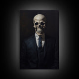 Gothic Victorian Skeleton Portrait, Framed Canvas Print, Halloween Art, Oil Painting, Halloween Canvas