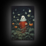 The Ghost In The Flower Garden, Halloween Canvas Print, Framed Canvas Art, Halloween Decor, Dark Academia, Horror Prints, Oil Painting