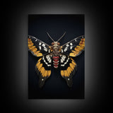 Framed Death Head Moth Canvas Print, Acherontia, Taxidermy Art, Dried Butterfly Print, Bug Wall Art Hanging Decor, Goth Art, Halloween Art